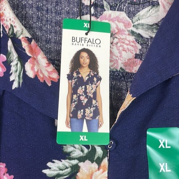 BUFFALO DAVID BITTON Woven Jaquard Top XL Flutter Sleeve New with Tag - Picture 4 of 5